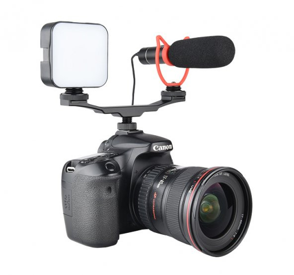 DSLR için Flaş Bracket iki Girişli Flaş, Led, Mikrofon Tutucu - 7