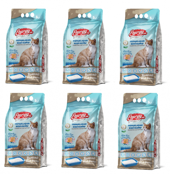 Energy Bentonit Kedi Kumu Marsilya Sabunu Kokulu 5 Lt - 6 Paket - Toplam 30 Lt