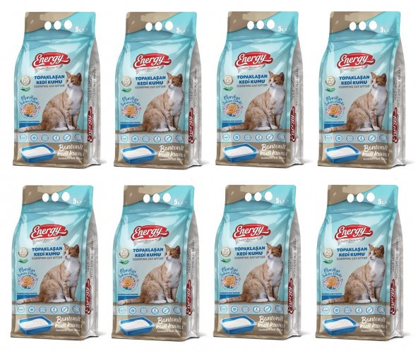 Energy Bentonit Kedi Kumu Marsilya Sabunu Kokulu 5 Lt - 8 Paket - Toplam 40 Lt