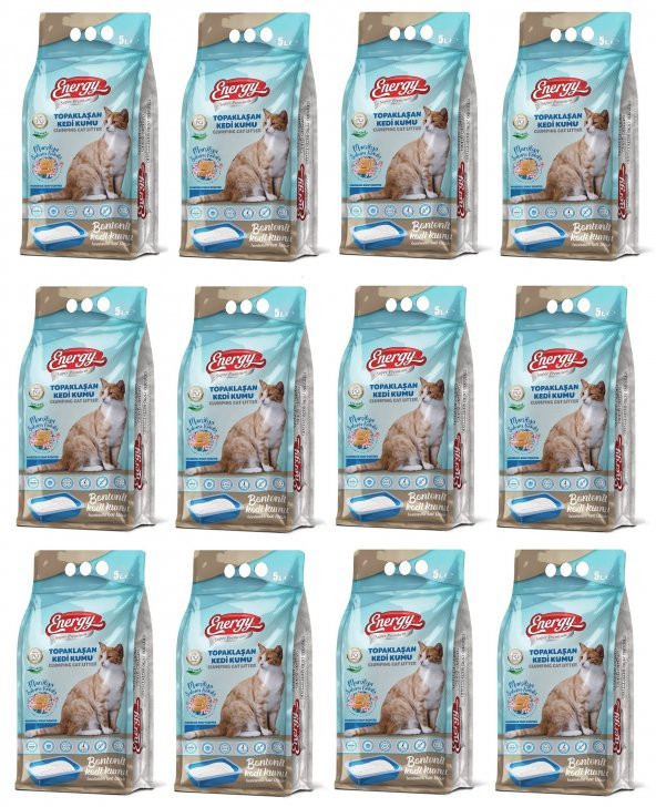 Energy Bentonit Kedi Kumu Marsilya Sabunu Kokulu 5 Lt - 12 Paket - Toplam 60 Lt