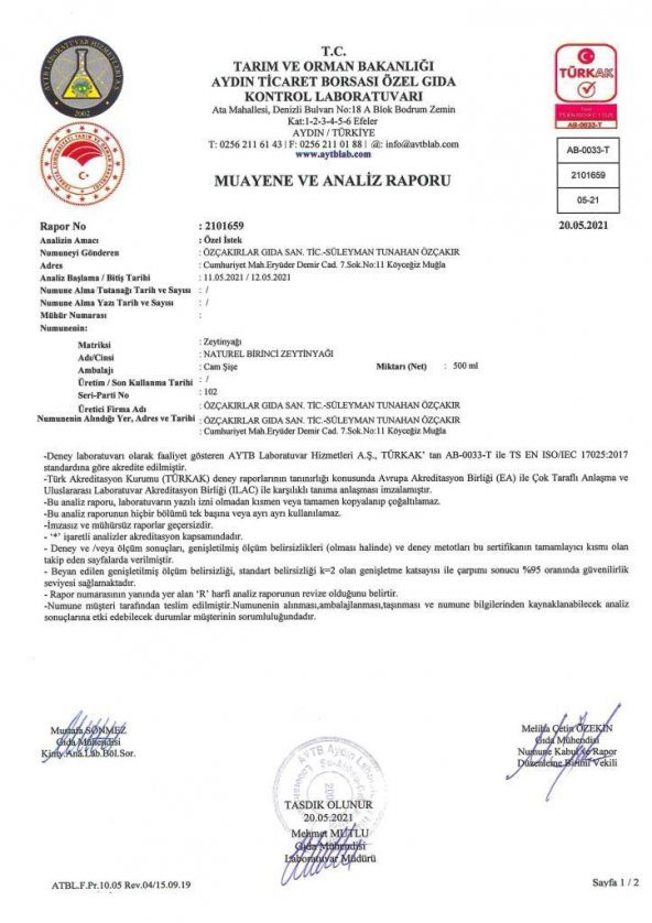 Kb Köyceğiz Yöresel Naturel Birinci Zeytinyağı 5 Lt - 5