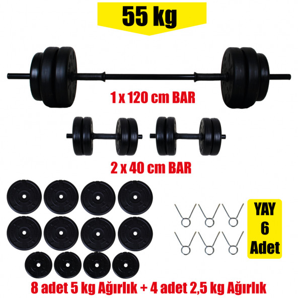 55 Kg Halter Seti Dambıl Seti Ağırlık Seti. 2 Yıl Garantili Üreticiden Halka - 2