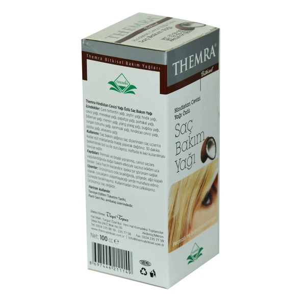 Themra Bitkisel Hindistan Cevizi Yağı Özlü Permalı ve Boyalı Saç Bakım Yağı 100 cc - Resim 4