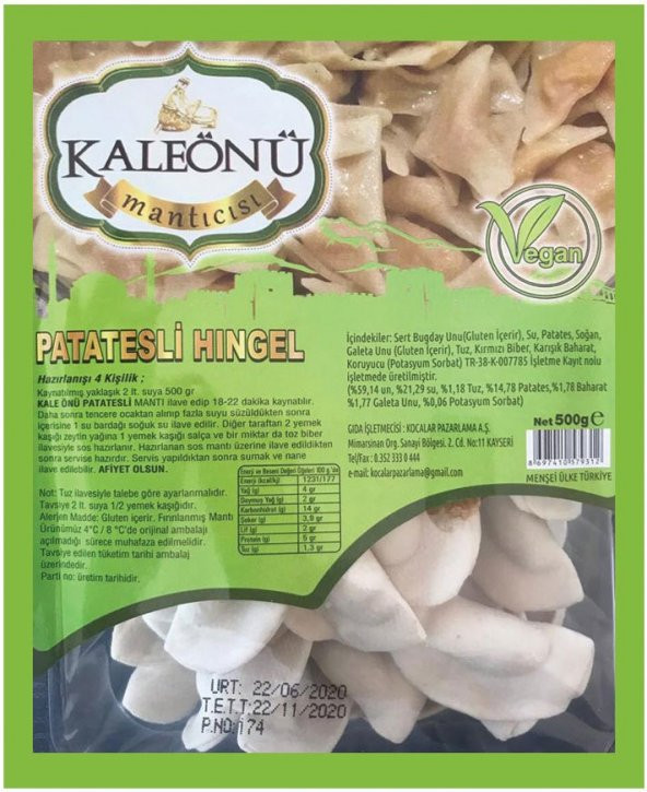 KALEÖNÜ VEGAN PATATESLİ HİNGEL 500 GR - 1