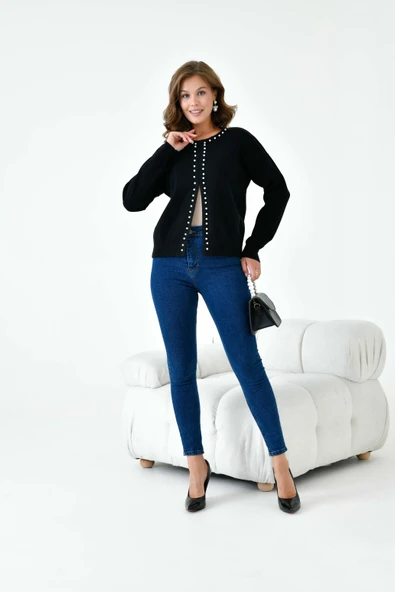 FTZ Women Kadın İnci Detaylı Hırka  Siyah 20808 - Resim 6