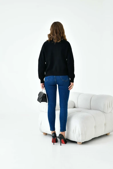 FTZ Women Kadın İnci Detaylı Hırka  Siyah 20808 - Resim 7