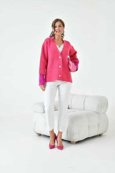 FTZ Women Kadın Kol Detaylı Hırka  Fuşya 20826 ürün görseli