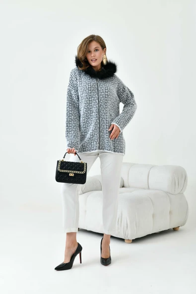 FTZ Women Kadın Kürk Detaylı Hırka  Ekru 20733 - Resim 4