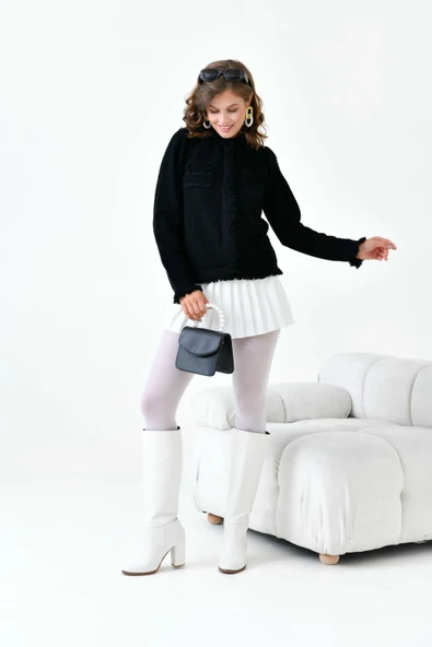 FTZ Women Kadın Sacak Detaylı Hırka  Siyah 20795 - Resim 5