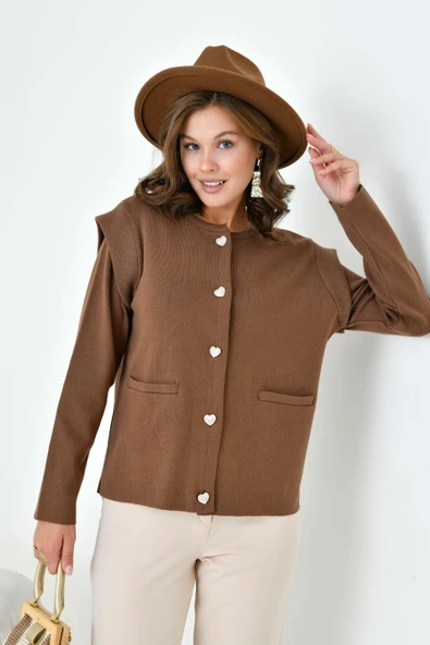 FTZ Women Kadın Kol Detaylı Hırka  Kahve 20807 - Resim 3