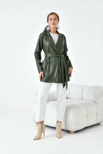 FTZ Women Kadın Deri Ceket  Haki 30917 ürün görseli