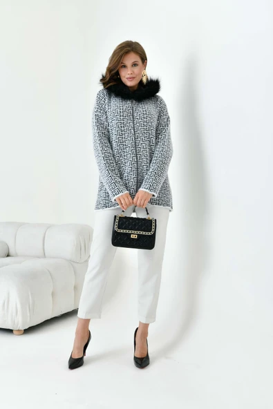 FTZ Women Kadın Kürk Detaylı Hırka  Ekru 20733 ürün görseli 1