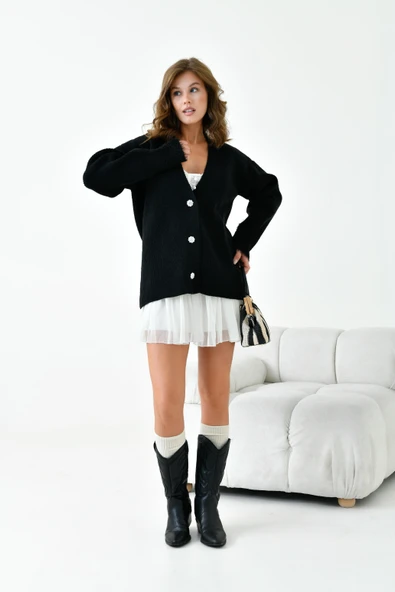 FTZ Women Kadın Kol Detaylı Hırka  Siyah 20826 - Resim 6