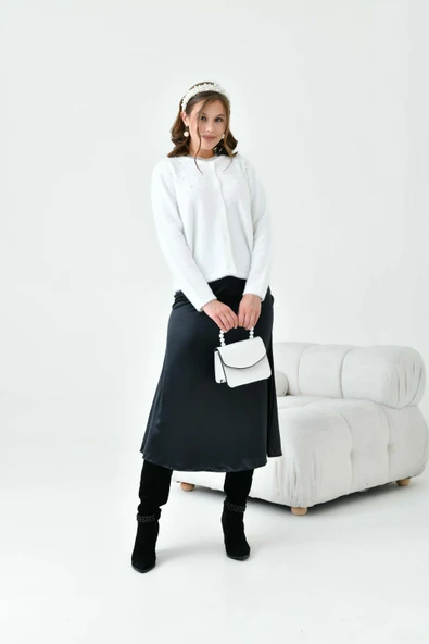 FTZ Women Kadın İnci Detaylı Hırka  Ekru 20748 - Resim 4