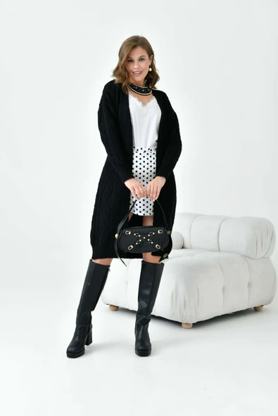 FTZ Women Kadın Saç Örgülü Hırka  Siyah 20728 - Resim 6