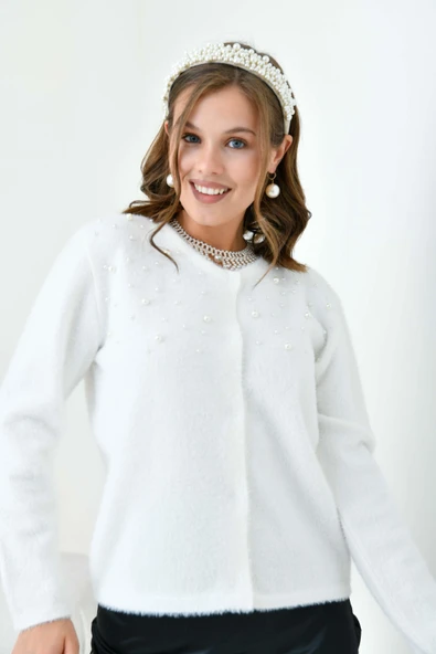 FTZ Women Kadın İnci Detaylı Hırka  Ekru 20748 - Resim 5