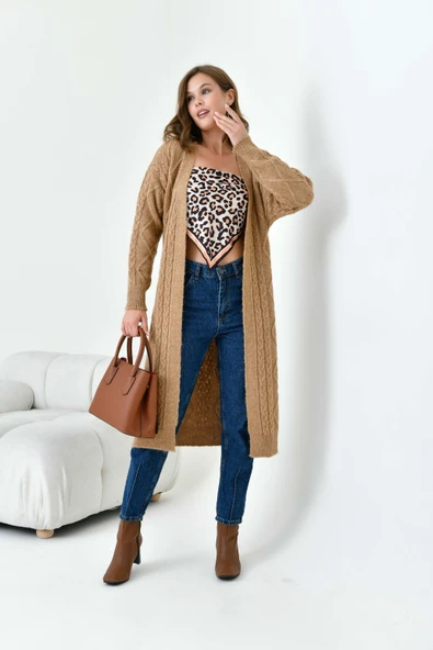 FTZ Women Kadın Saç Örgülü Hırka  Camel 20728 - 3