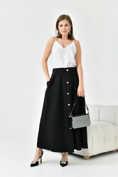 FTZ Women Kadın Düğmeli Etek  Siyah 30819 - Resim 3