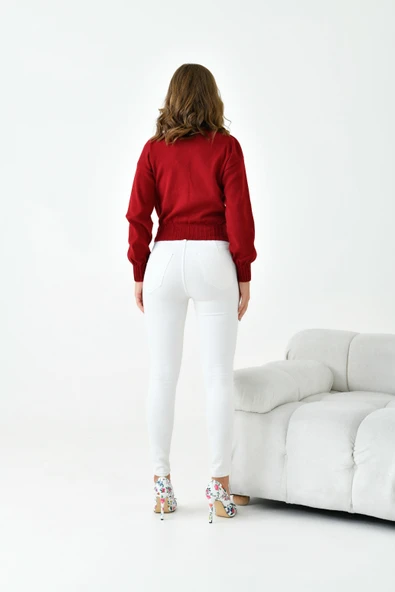 FTZ Women Kadın Süs Cep Detaylı Hırka  Bordo 20857 - Resim 7