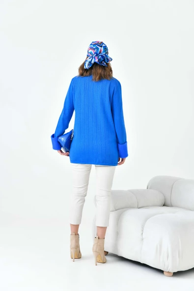 FTZ Women Kadın Pile Detaylı Hırka  Saks Mavi 20714 - Resim 7