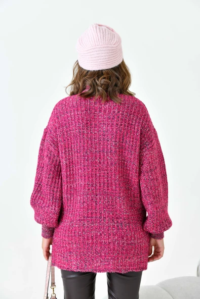 FTZ Women Kadın Degrade Fermuarlı Hırka  Fuşya 20871 - Resim 7