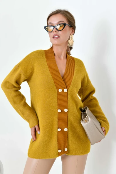 FTZ Women Kadın Düğme Detaylı Hırka  Olive 20865 - Resim 2