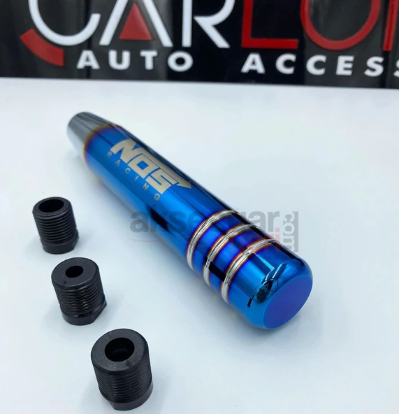 Drift-Drag Nos Logolu MAVİ-GÜMÜŞ Renk Sert Metal Malzeme Süper Lüx Vites Topuzu - 2