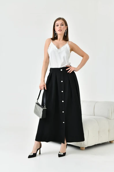 FTZ Women Kadın Düğmeli Etek  Siyah 30819 - Resim 5