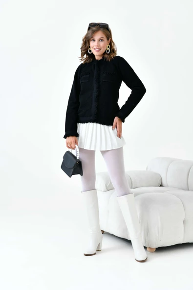 FTZ Women Kadın Sacak Detaylı Hırka  Siyah 20795 - Resim 6