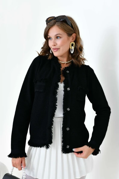 FTZ Women Kadın Sacak Detaylı Hırka  Siyah 20795 - Resim 3