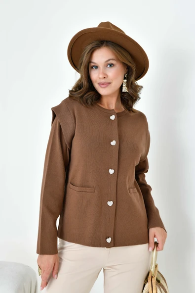 FTZ Women Kadın Kol Detaylı Hırka  Kahve 20807 - Resim 4