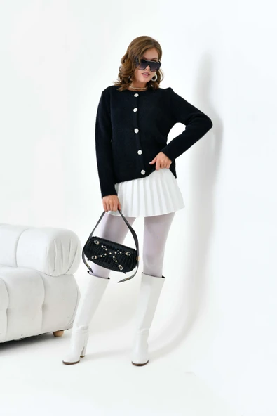 FTZ Women Kadın Düğme Detaylı Hırka Siyah 20788 - 2