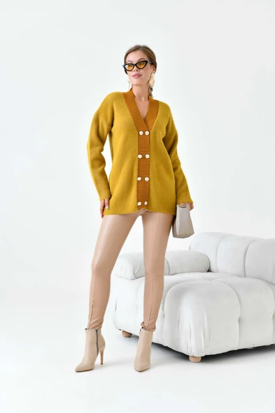 FTZ Women Kadın Düğme Detaylı Hırka  Olive 20865 - Resim 4