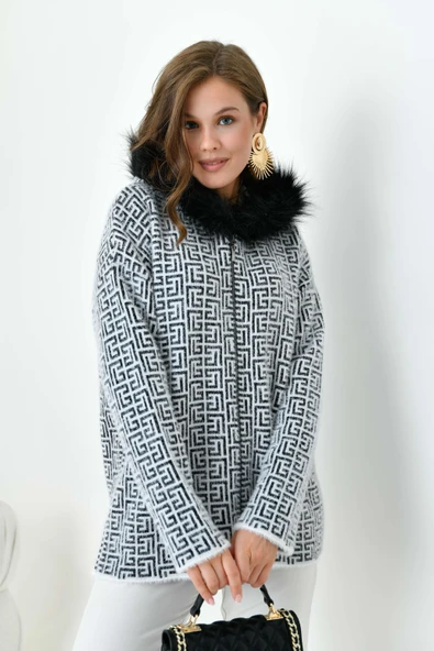 FTZ Women Kadın Kürk Detaylı Hırka  Ekru 20733 - Resim 3