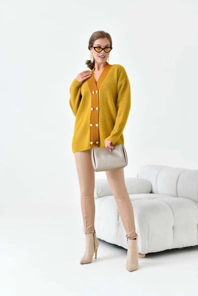 FTZ Women Kadın Düğme Detaylı Hırka  Olive 20865 - Resim 5