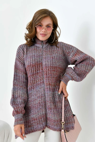 FTZ Women Kadın Degrade Fermuarlı Hırka  Kiremit 20871 ürün görseli 1