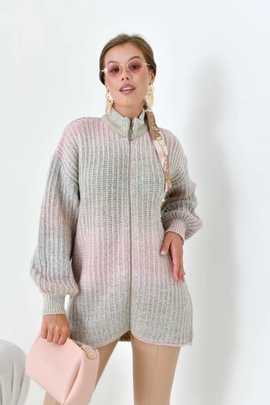 FTZ Women Kadın Degrade Fermuarlı Hırka  Taş 20871 ürün görseli