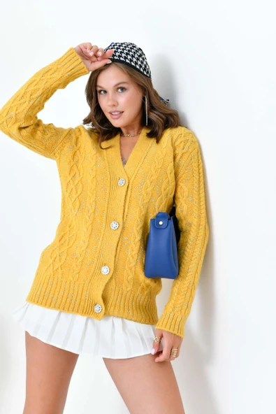 FTZ Women Kadın Sim Detaylı Hırka  Hardal 20589 ürün görseli 1