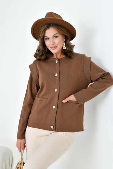 FTZ Women Kadın Kol Detaylı Hırka  Kahve 20807 ürün görseli