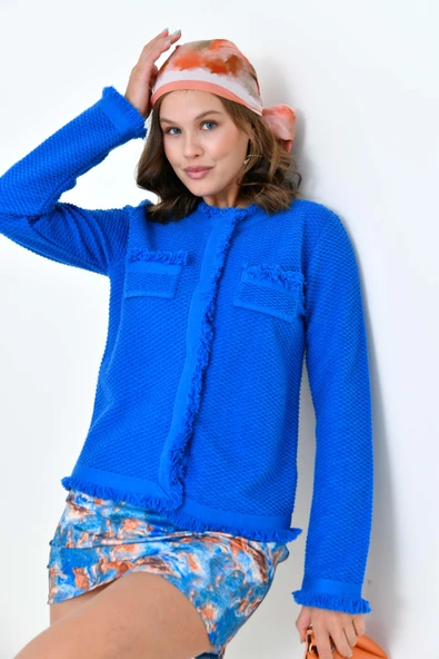 FTZ Women Kadın Sacak Detaylı Hırka  Saks Mavi 20795 ürün görseli