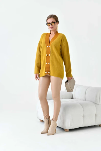 FTZ Women Kadın Düğme Detaylı Hırka  Olive 20865 - Resim 6