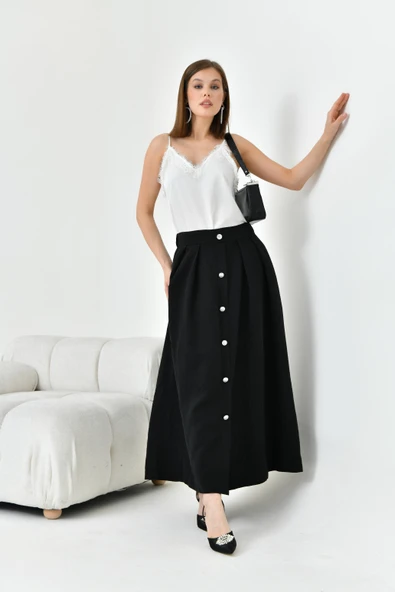 FTZ Women Kadın Düğmeli Etek  Siyah 30819 ürün görseli 1