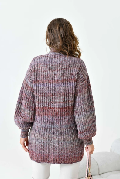 FTZ Women Kadın Degrade Fermuarlı Hırka  Kiremit 20871 - Resim 7