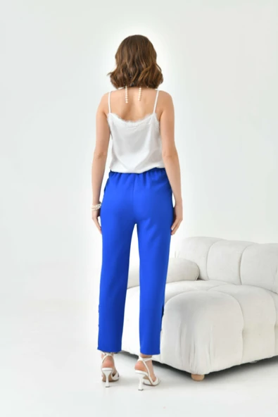 FTZ Women Kadın Dar Paça Düğmeli Pantolon  Saks Mavi 30779 - Resim 7