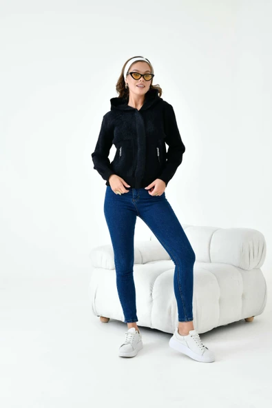 FTZ Women Kadın Kısa Cep Detaylı Hırka  Siyah 20780 - Resim 6