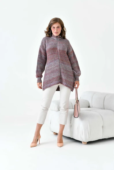 FTZ Women Kadın Degrade Fermuarlı Hırka  Kiremit 20871 - Resim 4