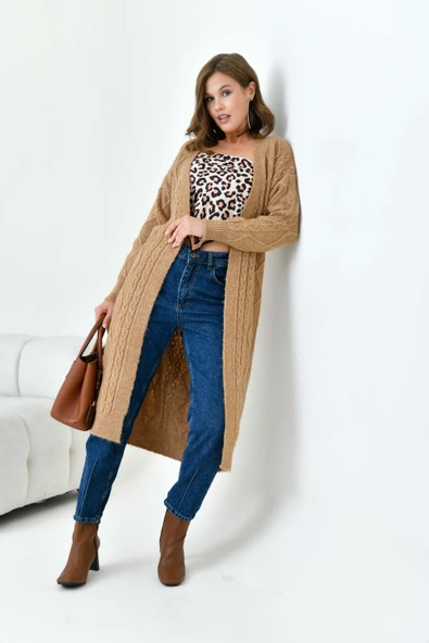 FTZ Women Kadın Saç Örgülü Hırka  Camel 20728 - 4