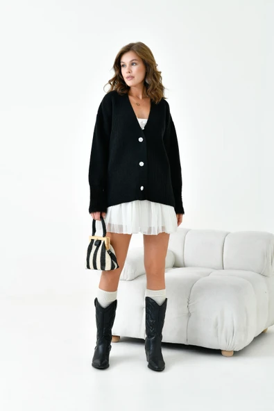 FTZ Women Kadın Kol Detaylı Hırka  Siyah 20826 - Resim 4