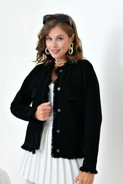 FTZ Women Kadın Sacak Detaylı Hırka  Siyah 20795 ürün görseli 1