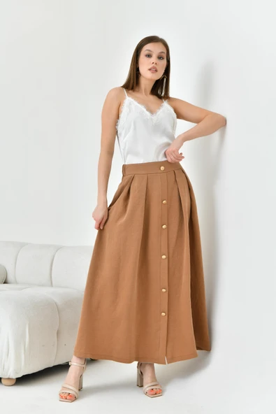 FTZ Women Kadın Düğmeli Etek  Kakao 30819 ürün görseli 1